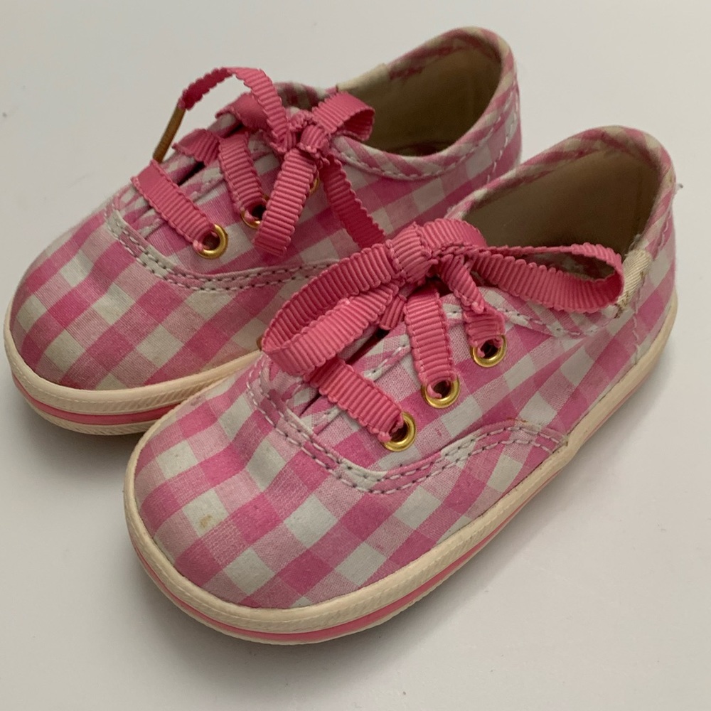 Keds x Kate spade gingham pink sneakers with grosgrain laces. EUC! Size 3